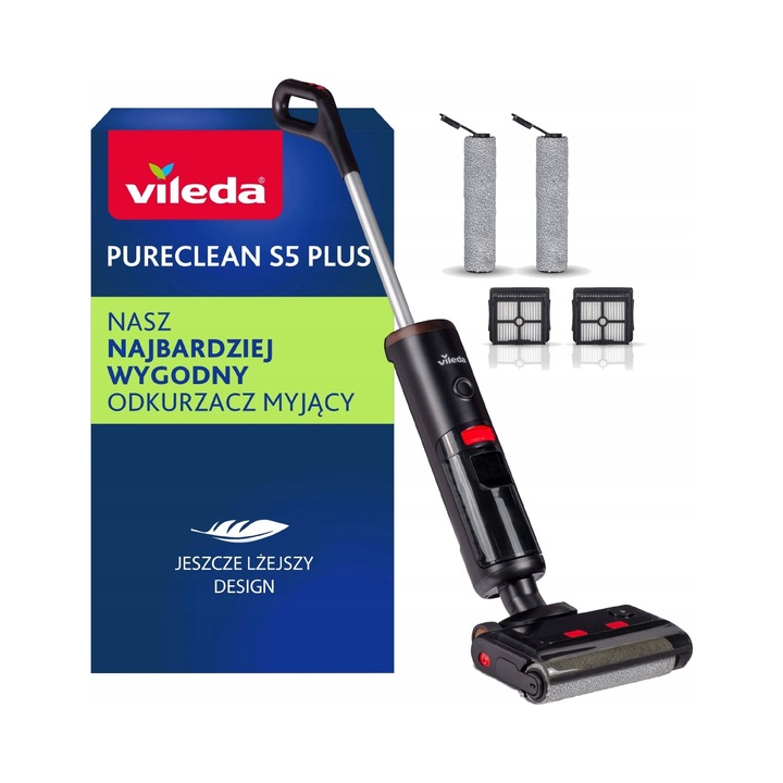 Прахосмукачка моп Vileda PureClean S5 Plus безжична, за сухо и мокро почистване, Черна, 1 бр
