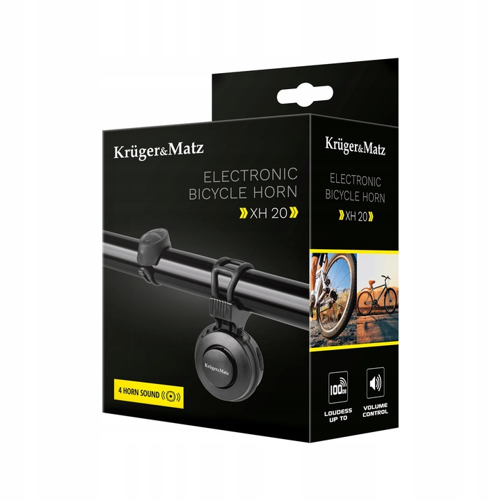Claxon/sonerie bicicleta Kruger&Matz XH20, electronic, reincarcabil 3,7V/280mAh, negru
