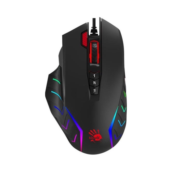 Mouse gaming A4Tech Bloody J95s, senzor pana la 8000 DPI, 9 butoane programabile, iluminare RGB 16,8M culori, negru, 1 buc