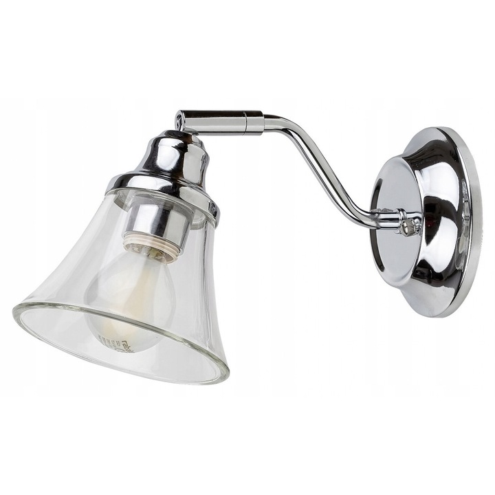 Lampa de perete Rabalux Antoine 3207, abajur din sticla transparenta, corp crom, 1x40W E14 compatibil LED, transparent/chrom, 130x210x110 mm