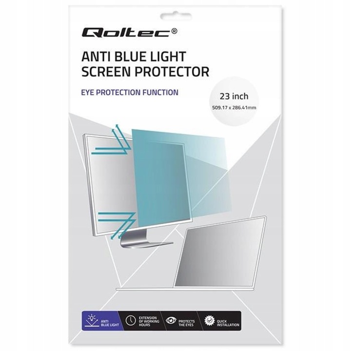 Filtru lumina albastra Qoltec 23" 16:9 mat transparent 50.9x28.6x0.05cm