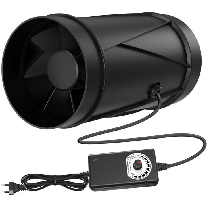 Légszívó ventilátor 100 mm, 7W, 221 m³/h légáram, állítható sebességszabályozás, ABS ház, Fekete, 220V