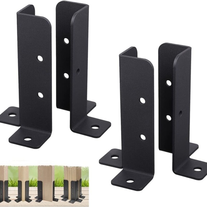 Set 4 suporturi metalice pergola, rezistente, reglabile, pentru terasa, gard, balustrada, 10x10cm
