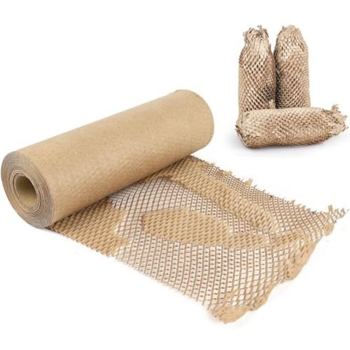 Hartie de ambalat tip fagure/hartie corrugata, ecologic, material amortizor pentru obiecte fragile, maro, 30 cm x 50 m