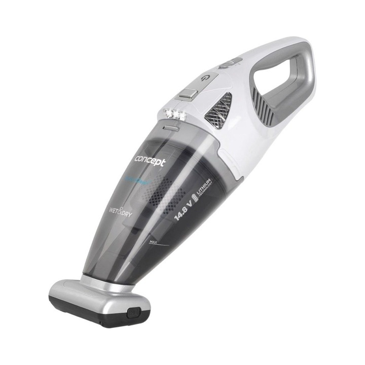 Kézi porszívó Concept VP4370 Wet & Dry, motoros PET turbókefe, fehér/szürke, 1 db.