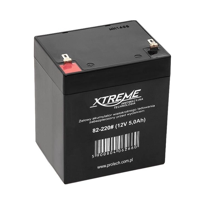 Гелов акумулатор (батерия) без поддръжка Xtreme 82-220#, за UPS, запечатан, с предпазен клапан, Черен, 12V 5Ah