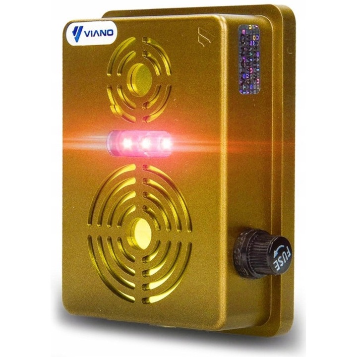 Dispozitiv ultrasunete Viano Duo Gold, pentru rozatoare, emisii modulante 10-75 kHz, radar cu stroboscop, auriu, 230V