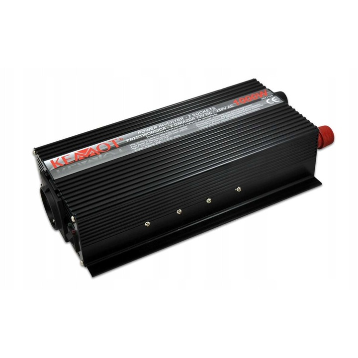Invertor auto Kemot 1000W (2000W varf), alimentare 12V (10-15V), priza tip german, protectii la supraincalzire si scurtcircuit, negru, 1 buc