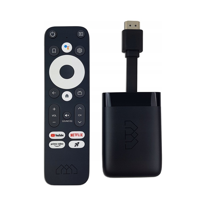 Stick TV Android Homatics Dongle R 4K, player multimedia, Android TV 11, 4K HDR10 HLG Dolby Audio, pilot Bluetooth cu Asistent Google, WiFi 5, negru, 1 buc