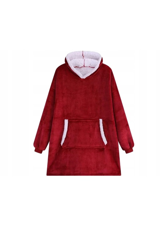 Női kapucnis pulóver, oversize, 2in1, piros, szőrmés