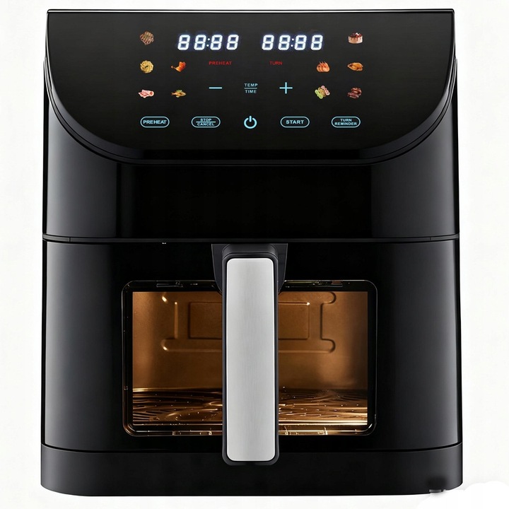 Фритюрник без мазнина Air Fryer MarBit 8L, 1800W, 12 програми, цветен LCD тъчскрийн панел, прозорец за наблюдение, Черен
