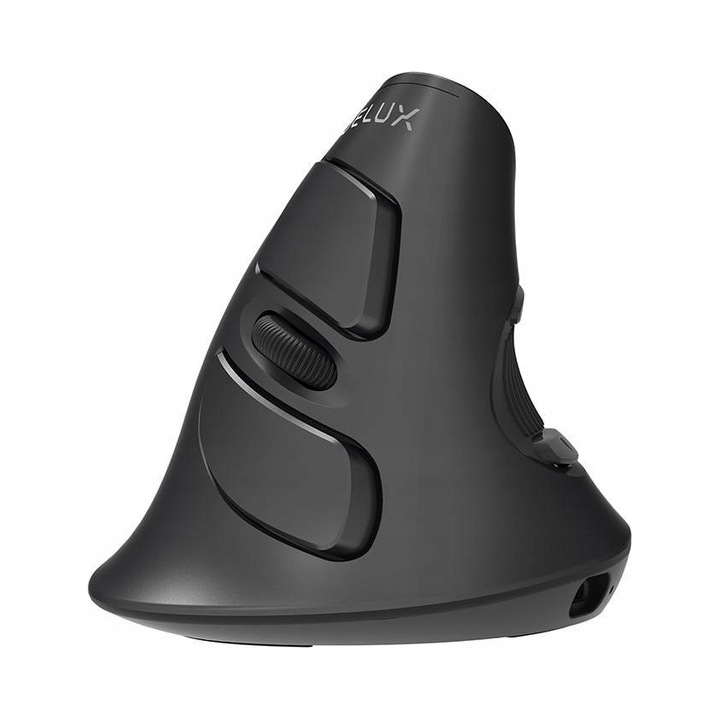 Mouse wireless DeLux M618G DB ergonomic vertical cu suport pentru incheietura, conexiune Bluetooth 3.0/5.0 si 2.4G, DPI reglabil 800-1600, negru, 1 buc.