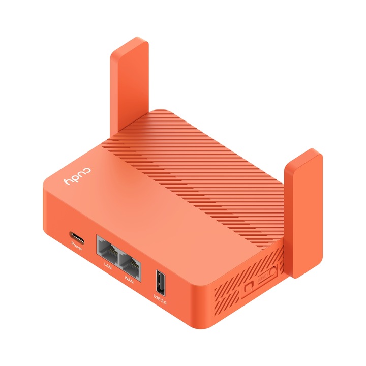Router WiFi Cudy TR1200, kétsávos 2,4/5 GHz 1200 Mb/s, hordozható utazáshoz, integrált VPN (OpenVPN, WireGuard), 4G LTE Cat6, USB/PoE, 4 x Gigabit LAN, narancssárga