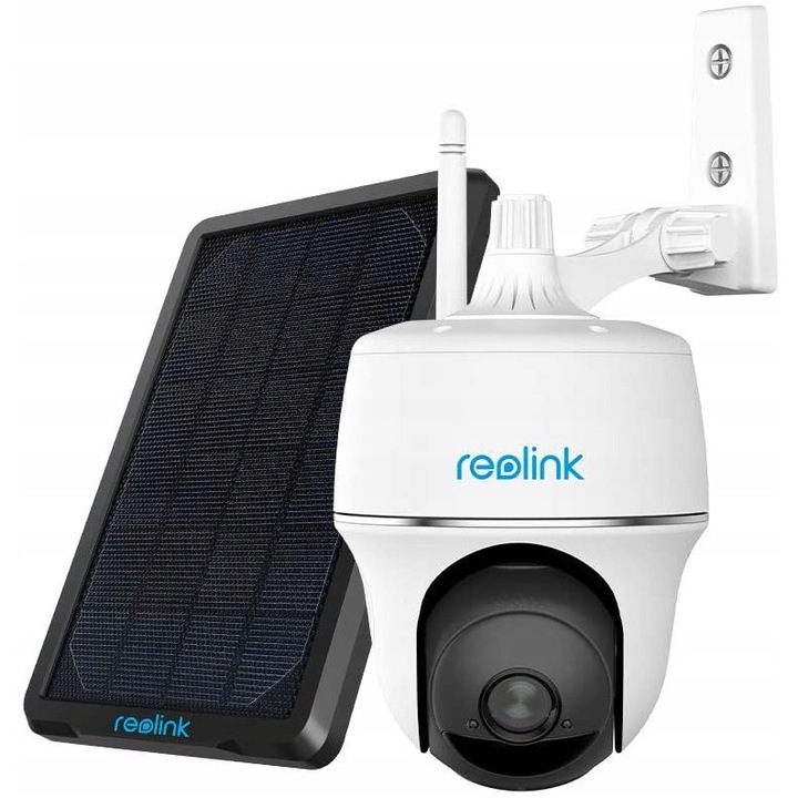 Camera de supraveghere Reolink Argus PT, 2K (5MP) Super HD, wireless solara cu panou, PTZ 355°/140°, detectie persoane/vehicule, Alb
