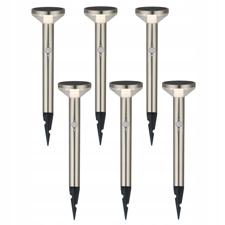 Set 6 lampi solare LED Maclean MCE465 C/M, 3 moduri, crom mat, 220lm, 4000K, 10m, IP44