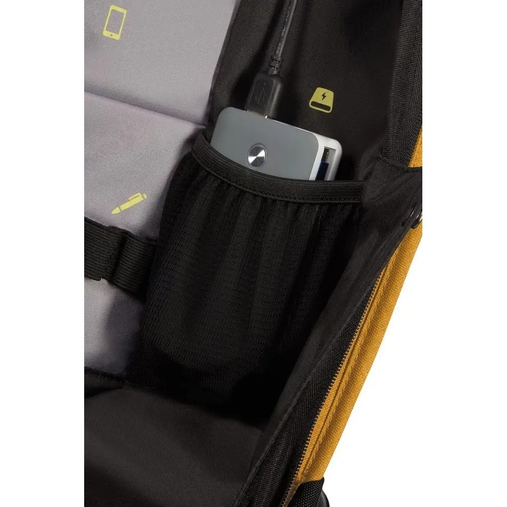 Samsonite, Rucsac pentru laptop din material PET cu port USB integrat si protectie RFID Securipak, Galben, 15.6''