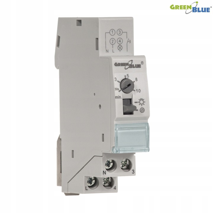 Temporizator scari GreenBlue GB114 45780, reglare 30s-10min, max 2300W, compatibil cu LED, montaj pe sina DIN, gri, 3 buc