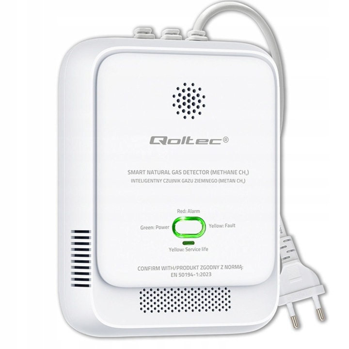 Qoltec Smart földgáz érzékelő, félvezető CH4 szenzor, 85 dB riasztás LED-del, öndiagnosztika, fehér, 1 db