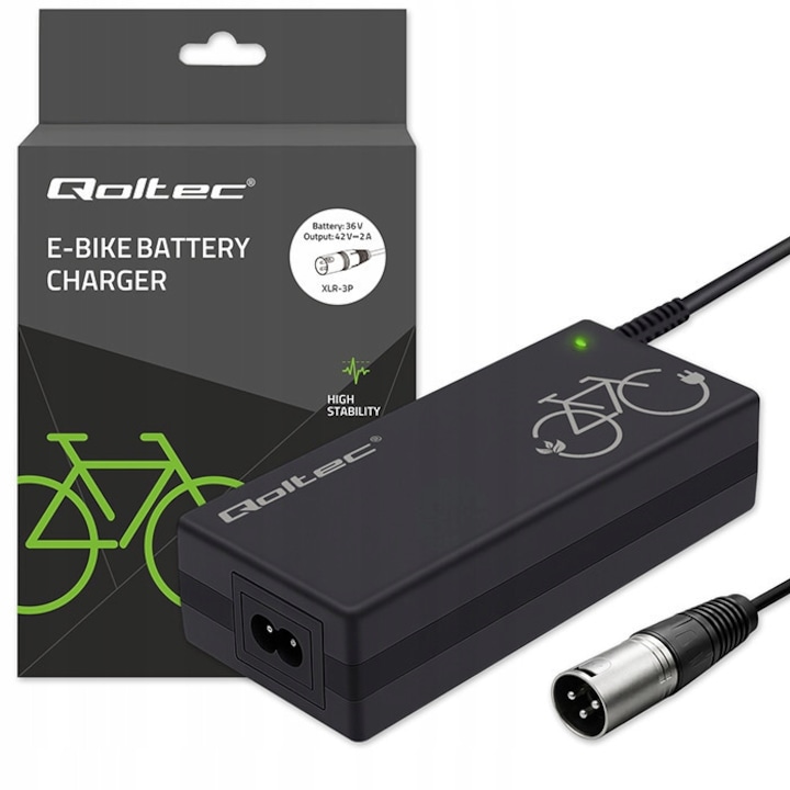 Incarcator e-bike Qoltec 36V 42V 2A IP54 mobil 3P XLR-18mm 84W