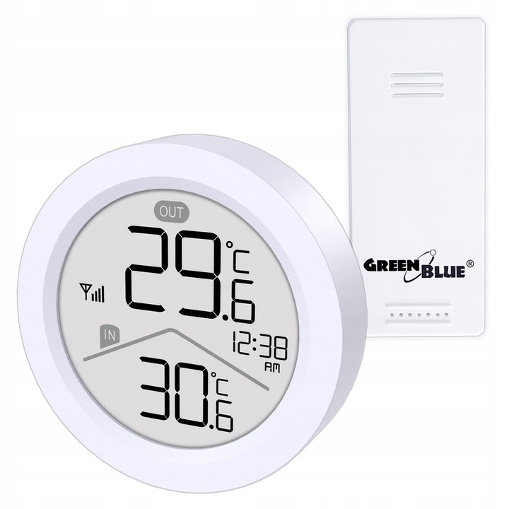 Метеостанция GreenBlue GB162, безжична, температура IN/OUT, 60м, черно-бяла