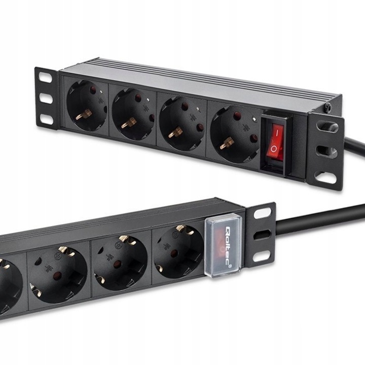 Qoltec PDU tápelosztó 10" 1U 16A 4xSchuko fekete 255x45x45mm