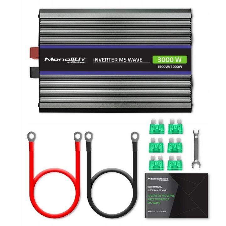 Qoltec Monolith 3000 feszültséginvertor, 1500W, fekete, 180x275x74mm