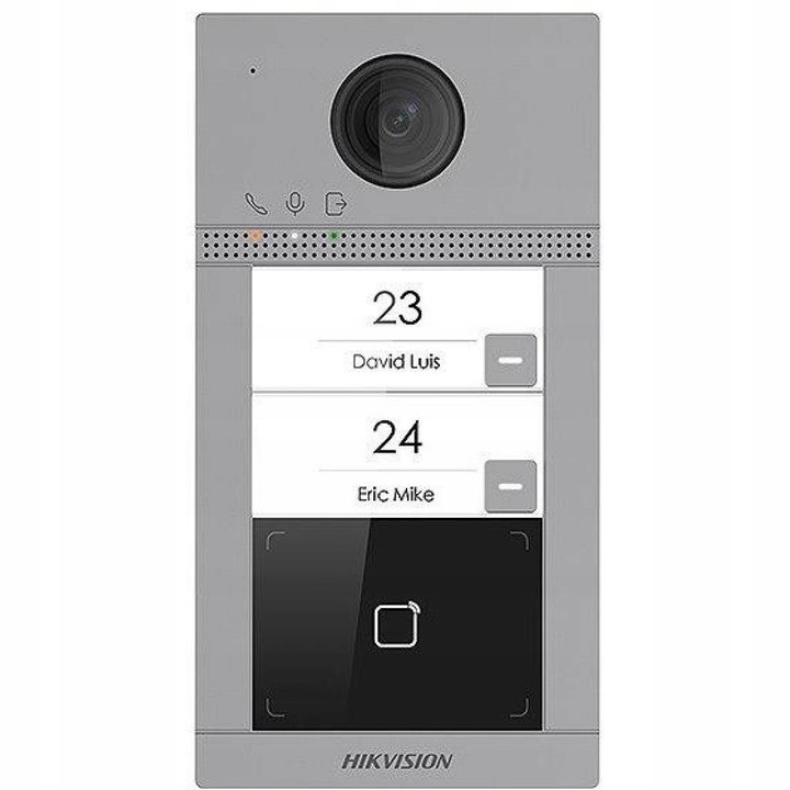 Видеодомофон Hikvision VIDOS ONE S2402-N, камера 2MP Full HD, PoE и захранване 12V, четец MIFARE, 2 релета за порта и вратичка, сив, 1 бр