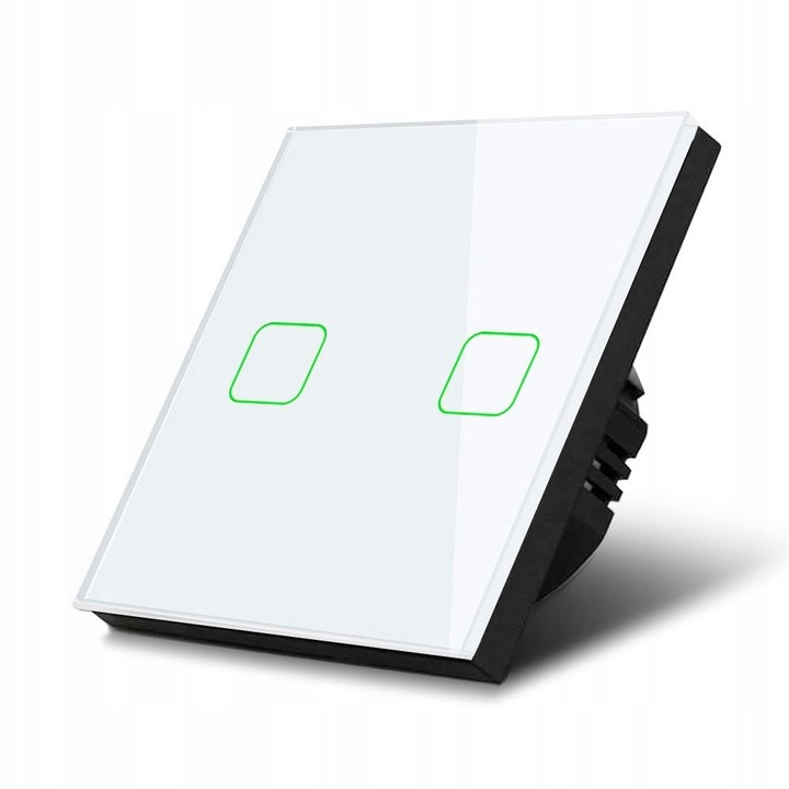 Comutator dublu tactil Maclean alb sticla 8.6x8.6cm LED