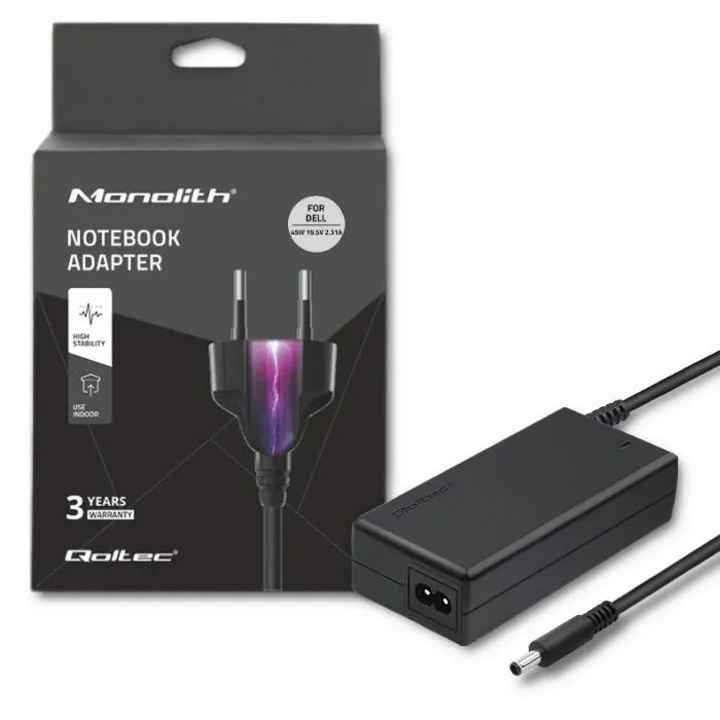 Qoltec laptop tápegység 45W 19.5V 2.31A fekete 109x46x29mm