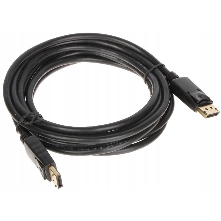 DisplayPort kábel Delta DP-W/DP-W-3.0M, DisplayPort-DisplayPort csatlakozóval, Standard DisplayPort 1.2, fekete, 3 m