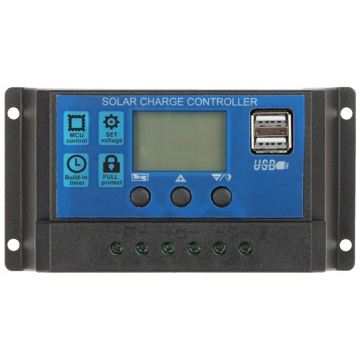 Regulator solar Delta SCC-30A PWM LCD, 12/24V, 30A, negru