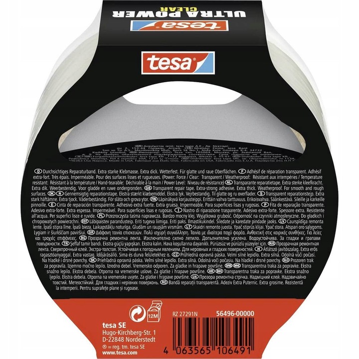 Tesa Ultrapower ragasztószalag, átlátszó, 10mx48mm, víz- és UV-álló