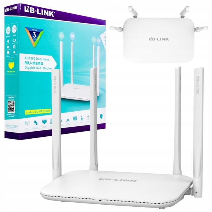 Router Wi-Fi LB-Link BL-WR1300H AC1200, kétsávos 2.4/5 GHz, 4 Gigabit LAN port + 1 WAN port, 4 antenna, fehér