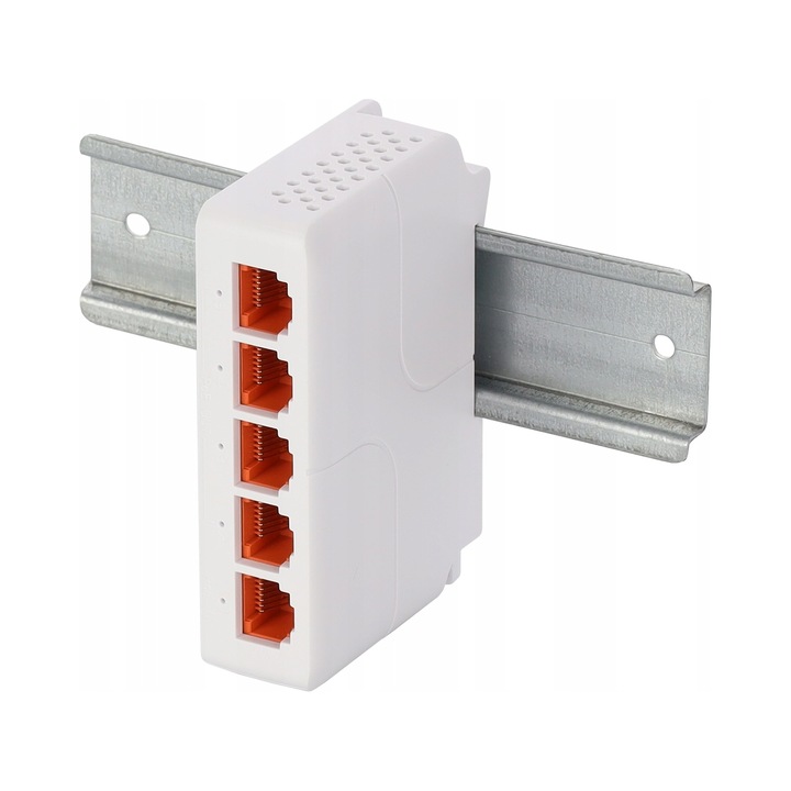 PoE удължител Pulsar EXT-POEG4DIN, 1x PoE IN, 4x PoE OUT, гигабитов, удължава 100 м, бял