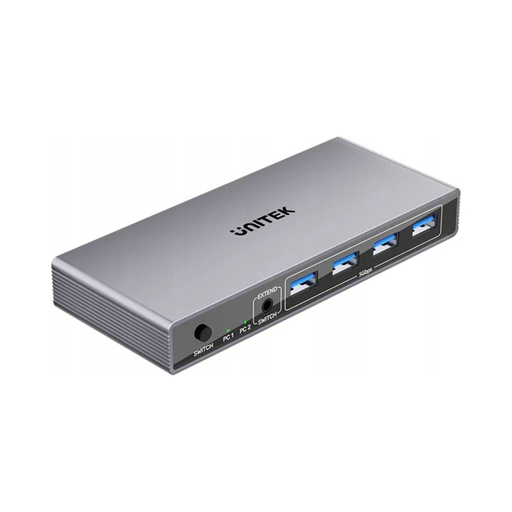 Switch KVM Unitek V1309AGY01-EU, 4K@60Hz, USB 3.0 5Gbps, comutare 2 calculatoare, Argintiu, 1 buc