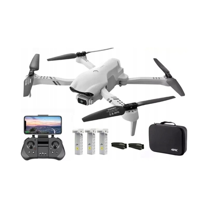 Dron mini Extralink F10 alb stabilizator 6-osi LED 150x100x80mm set 3 baterii