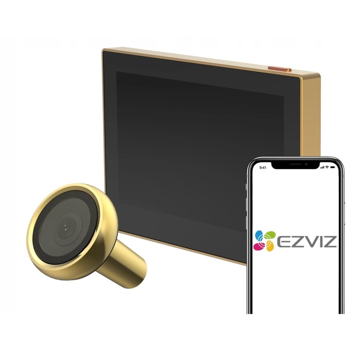 Видеодомофон Ezviz HP2 Golden, с Full HD 1080p камера, 4,3" екран, Wi-Fi и USB-C свързаност, златист, подходящ за врати 35-105 мм