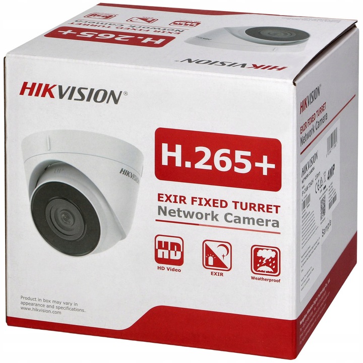 Камера IP Hikvision IPC-T240HA-LU, 4MP (2560x1440), обектив 2.8mm, PoE 802.3af, IR 30 m, ONVIF, 3D DNR, IP67, Бяла