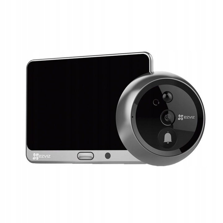 Ezviz DP1 videó csengő, 4,3" színes érintőképernyő, HD 720p kamera személyérzékeléssel, éjjellátó, Wi-Fi és kétirányú kommunikáció, SD támogatás 128GB-ig, ezüst/fekete