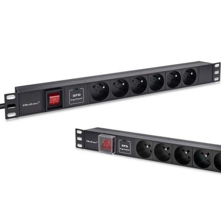 Qoltec 1U 16A PDU tápelosztó, 6 francia aljzat, fekete, 482x45x45mm, 1.8m
