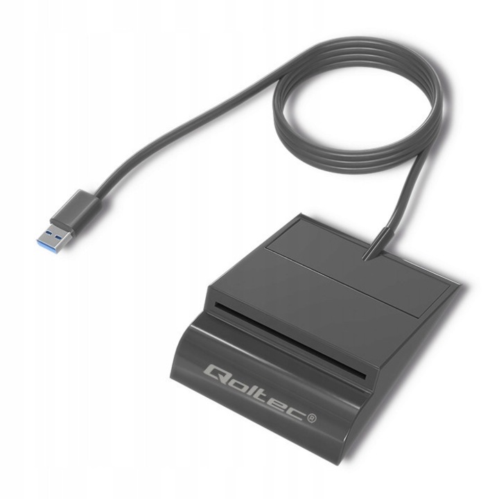 Четец за чип карти Qoltec USB 2.0 тип C черен 22x70x86mm