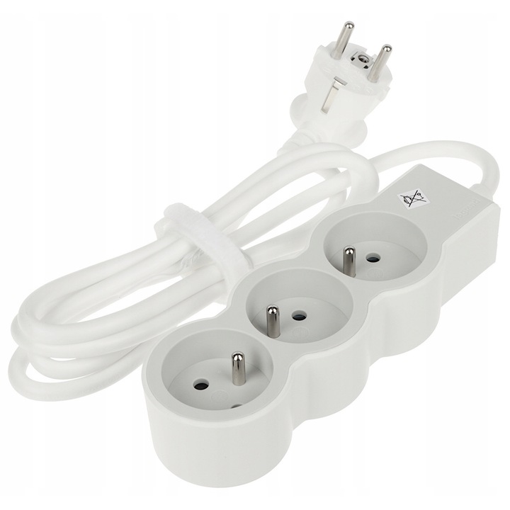 Разклонител Legrand LE-049470, 3 контакта, 1.5м, бяло-сив, 165x53x38мм