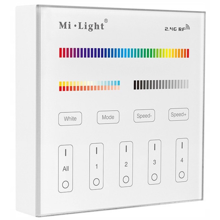 Пилот за стена Miboxer B4, тъч дистанционно, 4 зони, 2.4 GHz, съвместим RGB+CCT, Бял