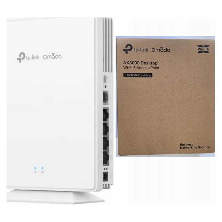 Punct de acces desktop TP-Link EAP650 Wi-Fi 6 AX3000, 4 porturi Gigabit, alb, 17.5x14x3.3cm