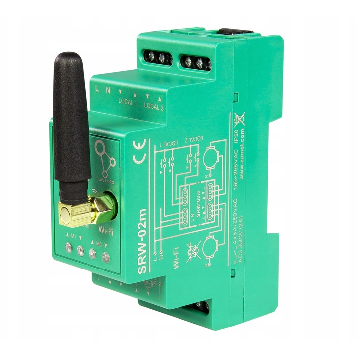 Zamel SRW-02M Wi-Fi redőnyvezérlő modul, 2 csatornás, fehér, 90x35x66mm