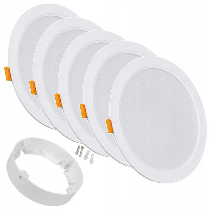 LED плафониера, Maclean MCE372 R + MCE377 R, 18W, 1900 lm, неутрална светлина 4000K, с рамка за повърхностен монтаж, Бял, Комплект 5 бр