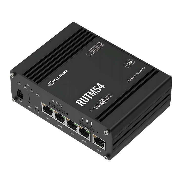 Рутер 5G Teltonika RUTM54, точка за достъп, dual SIM, eSIM, Wi-Fi 5 dual-band 2.4/5 GHz, Gigabit Ethernet, черен