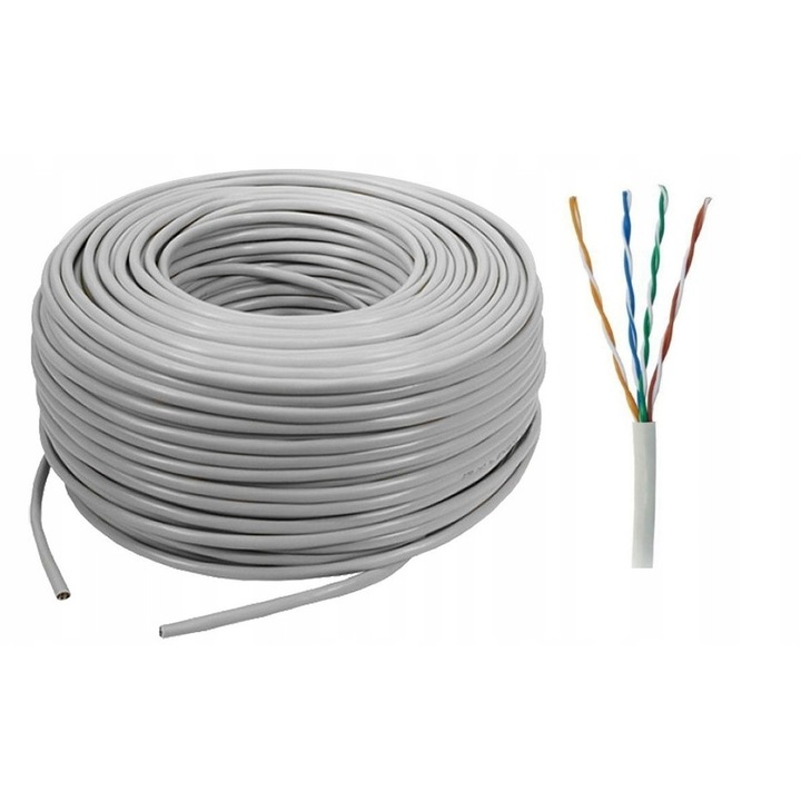 UTP кабел Cat5E Solarix SXKD 5E-UTP-PVC, мрежов кабел, неекраниран, 100 MHz, медни проводници 0,50 mm, сив RAL 7035, 30 м