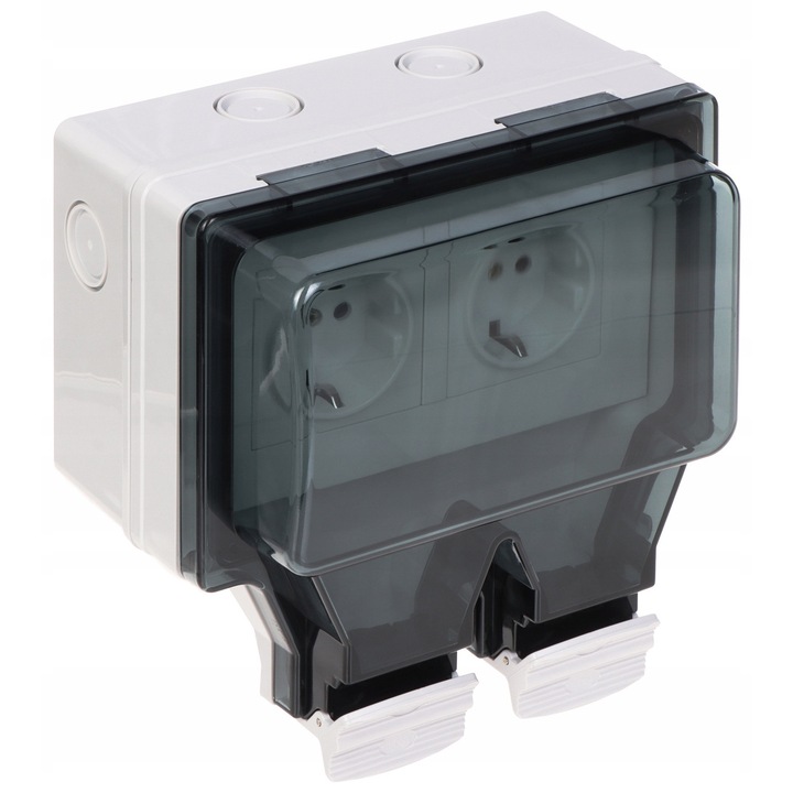Priza aparenta dubla Atlo ATLO-S2IP6, hermetica IP66, cu impamantare, gri, 1 buc