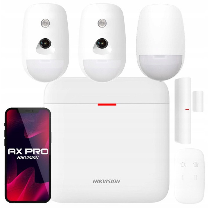 Безжична алармена система Hikvision AX Pro стартов комплект, 2 PIRCAM сензора, бял, 17x17x3.9см